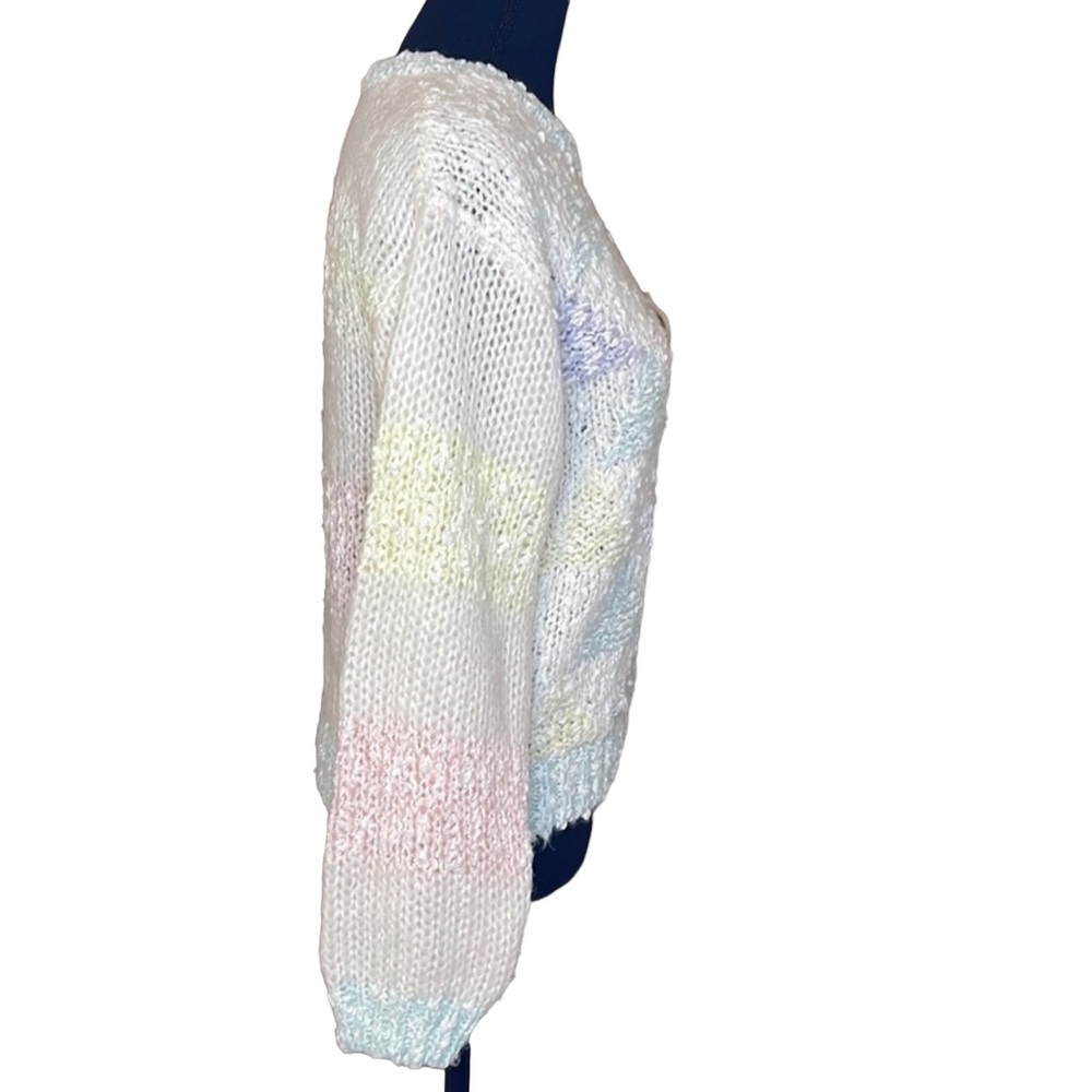 Vintage > Colorblock Pastels Cottagecore Hand Knit Sweater - Picture 6 of 12
